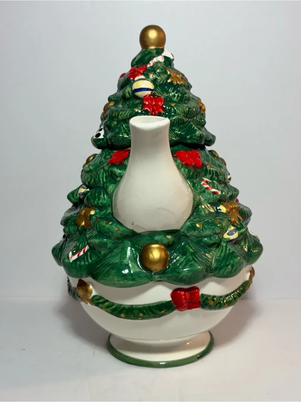 Vintage J.S.N.Y Christmas Tree Tea For One Set Hand Painted Ceramic Teapot Cup